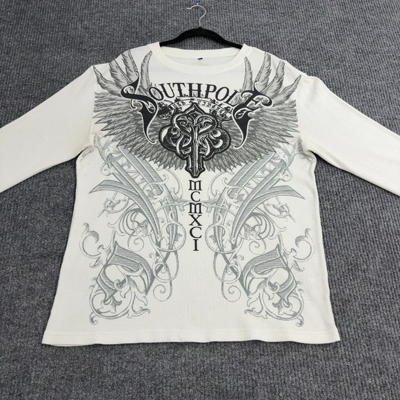 Southpole Other - Southpole Long Sleeve Shirt Men XL White Waffle Knit Graphic Y2K Goth Streetwear